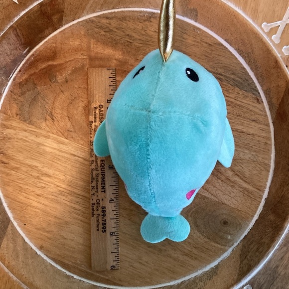 Narwhal plushie set NEW aqua with pink embroidered hearts whale with tooth x6 - Picture 15 of 17